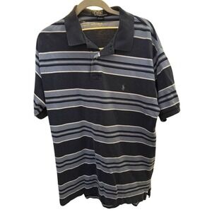 Ralph Lauren Polo Shirt Sport Mens Blue Gray Striped Short Sleeve‎ Sz XL